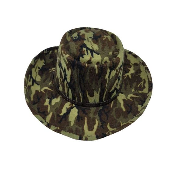 Vtg Mens Hat Cowboy Safari Camo Hunting Adventure Core Cabin Core Green 7 3/8 - Picture 7 of 11